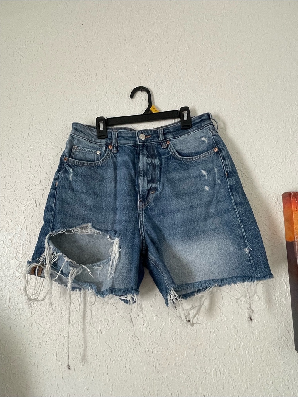 H&M Blue Distressed High-Rise Denim Shorts